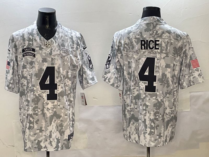 Men Kansas City Chiefs #4 Rice Camo 2025 Nike Salute to Service Limited NFL Jersey style 1